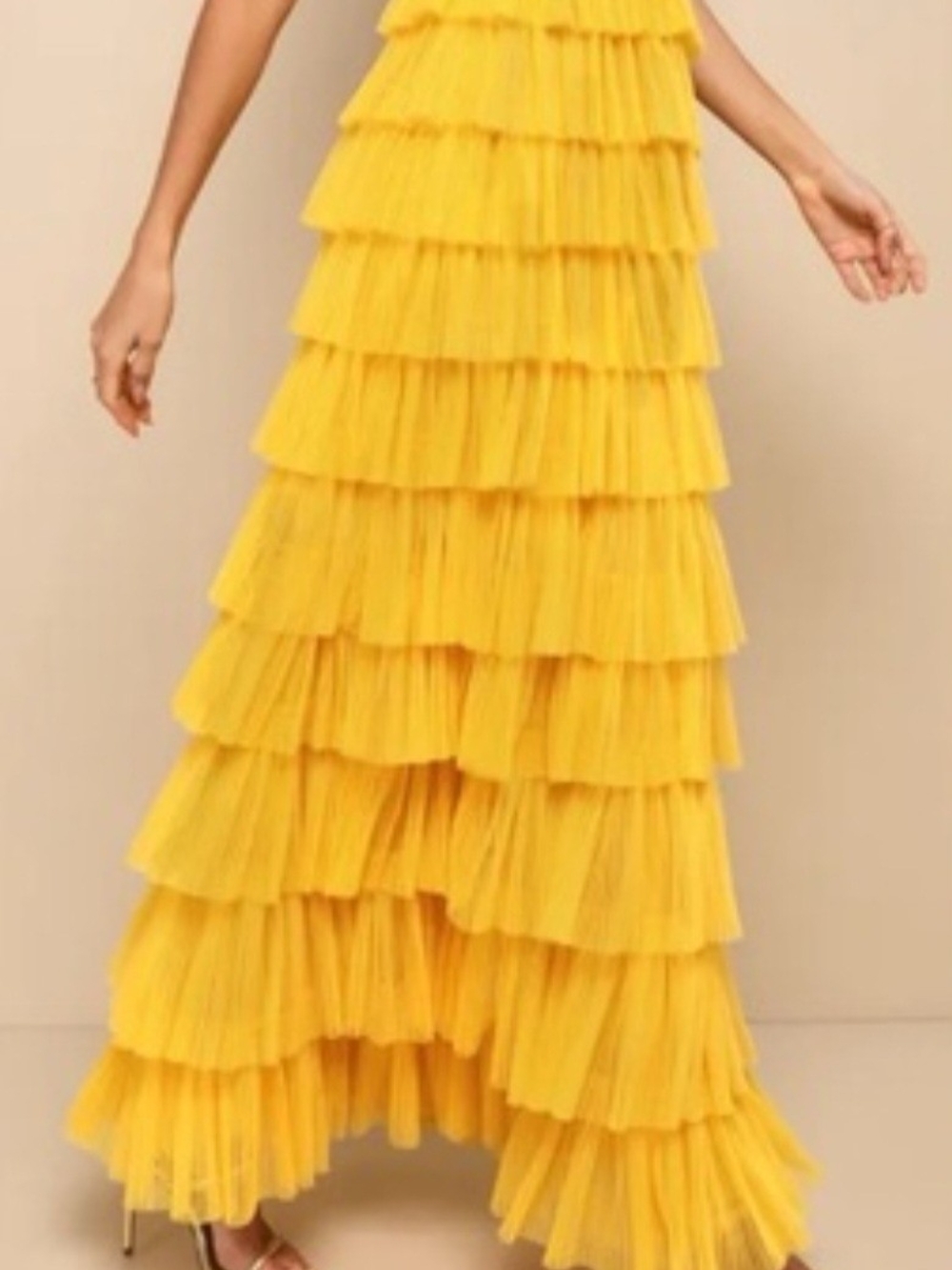 Fashion Nova Yellow Tiered V-Neck Ruffle Maxi Dress - Picture 2 of 8